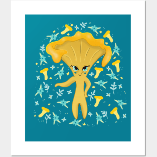 Cute Yellow Chanterelle Mushroom Posters and Art